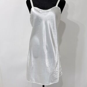 Vintage 80s 90s Body Chic Satin Full Slip Chemise Nightgown Ruffle Trim Medium